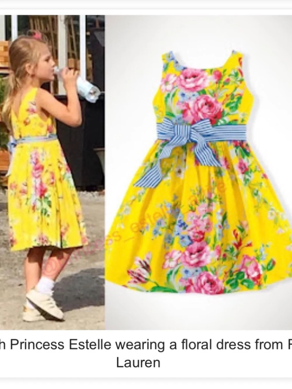Polo Ralph Lauren Girls Yellow Floral Cotton Dress Striped Sash Size 4 Princess